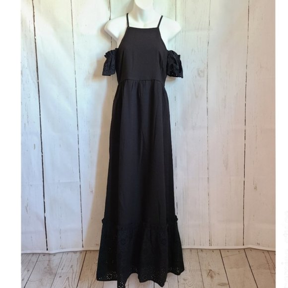 Sugarlips Dresses & Skirts - Sugarlips black halter maxi dress cottagecore new boutique cold shoulder eyelet